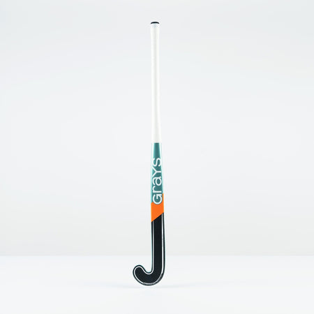 The Grays DB 5 Senior Hockey Stick 2026 features a black curved blade, white grip, and green, orange, and white Grays branding—perfect for players wanting intermediate control.