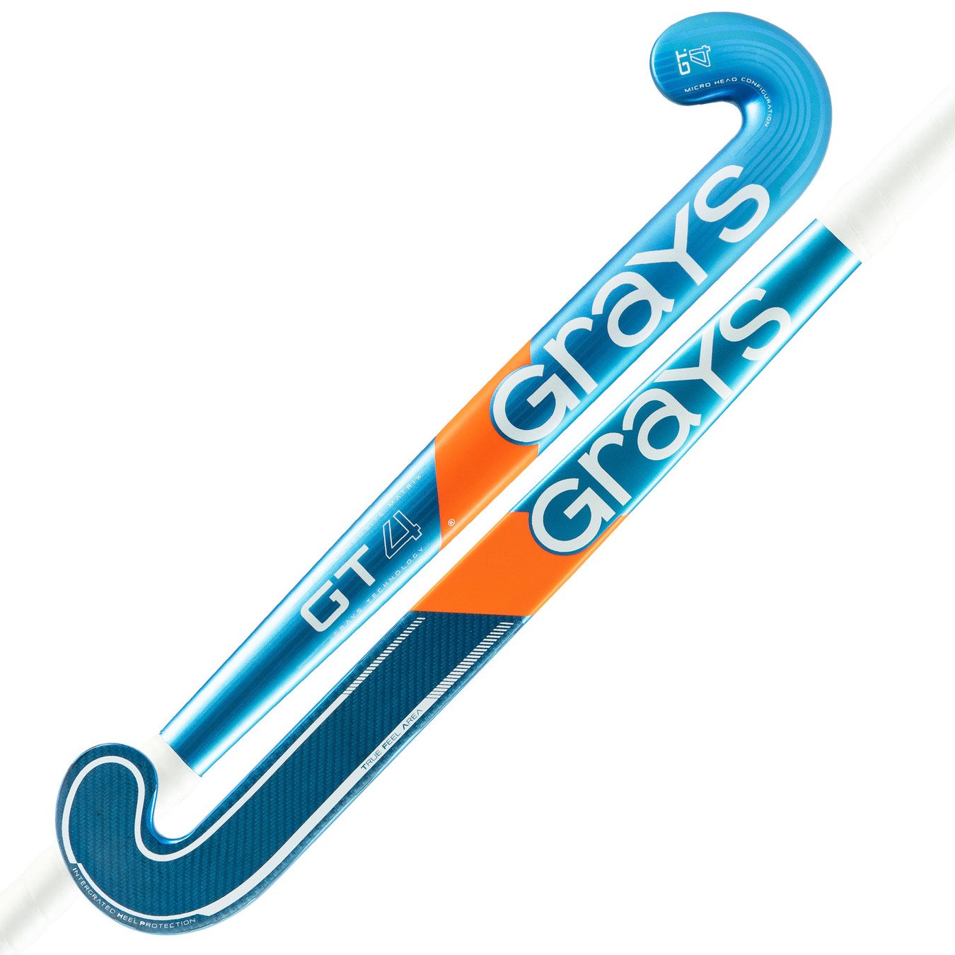 Two blue Grays GT 4 Senior Hockey Sticks 2026 are displayed side by side, featuring the bold white Grays logo and an eye-catching blue finish for all-round field performance.