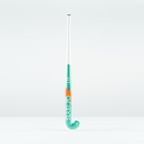 The Grays GT 3 Junior Hockey Stick 2026, in mint with orange and white accents, stands upright against a plain white background. Designed for all-round performance, it offers moderate power and control.