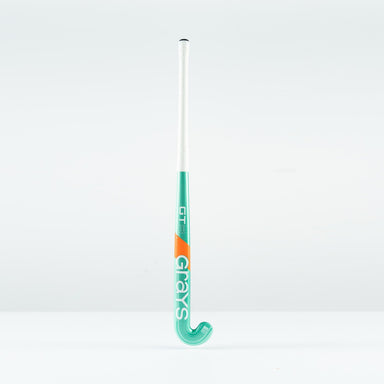 The Grays GT 3 Junior Hockey Stick 2026, in mint with orange and white accents, stands upright against a plain white background. Designed for all-round performance, it offers moderate power and control.