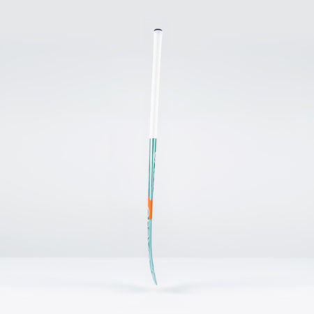 The Grays JB8Xi Jumbow Indoor Senior Hockey Stick features a Jumbow blade, white grip, and teal shaft with orange and white accents, shown upright against a plain light background.