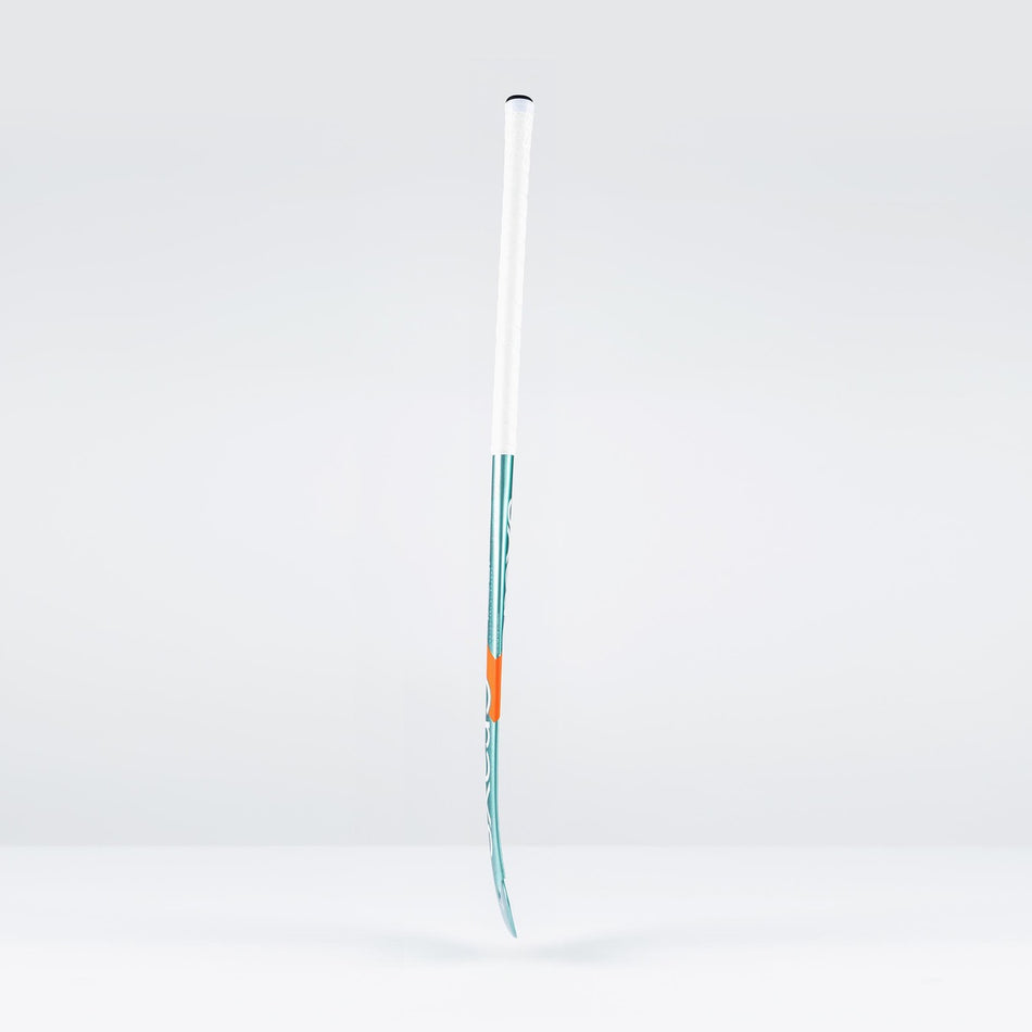 The Grays JB8Xi Jumbow Indoor Senior Hockey Stick features a Jumbow blade, white grip, and teal shaft with orange and white accents, shown upright against a plain light background.