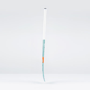 The Grays JB8Xi Jumbow Indoor Senior Hockey Stick features a Jumbow blade, white grip, and teal shaft with orange and white accents, shown upright against a plain light background.