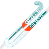 The Grays JB8Xi Jumbow Indoor Senior Hockey Stick features a teal, white, and orange design with the Grays brand name. Its Jumbow blade is ideal for drag flicking and offers advanced control for field hockey players.