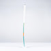 The Grays DB1Xi Dynabow Indoor Senior Hockey Stick 2026 stands upright against a plain white background, its sleek form and design by Grays reminiscent of an artist’s brush dipped in blue and orange.
