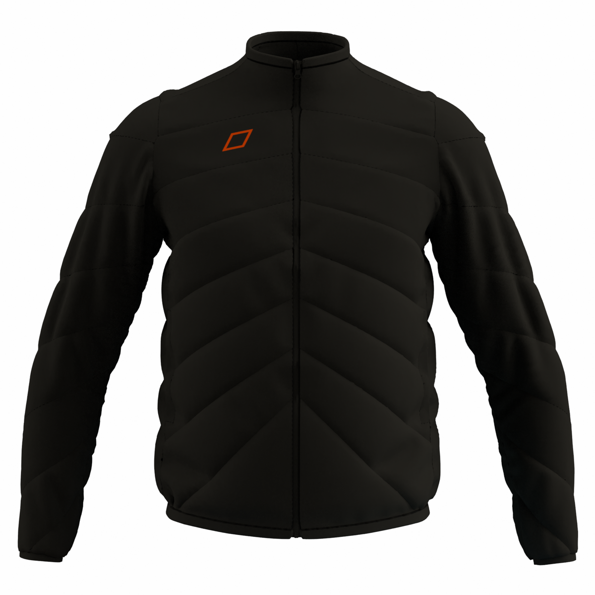 The Grays GTS Performance Full Zip Jacket is a black, quilted, water-repellent jacket by Grays with long sleeves and a small orange square logo on the left chest, shown against a white background.