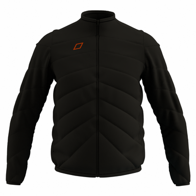 The Grays GTS Performance Full Zip Jacket is a black, quilted, water-repellent jacket by Grays with long sleeves and a small orange square logo on the left chest, shown against a white background.