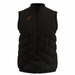 The Grays GTS Performance Body Warmer is a black, sleeveless padded vest with a zipper front, high collar, small orange square logo on the chest, diagonal quilted stitching, and a fitted shape—ideal for cool weather layering.