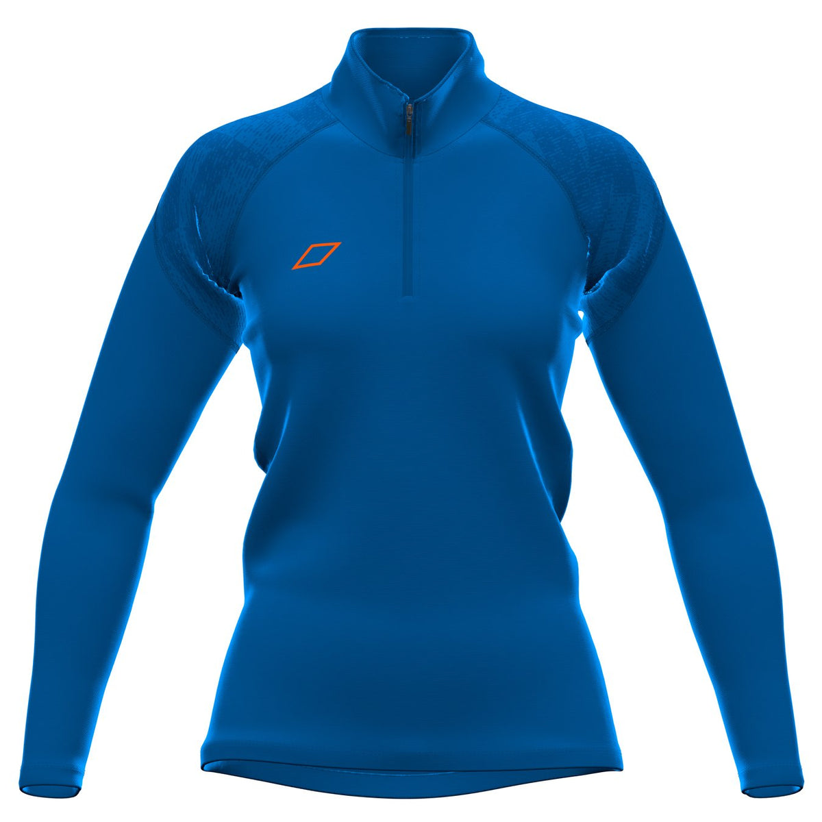 The Grays GTS Womens 1/4 Zip Fleece in royal features long sleeves, a quarter-zip collar, and a small orange geometric logo on the left chest. This athletic pullover is crafted from performance fleece and shown on a plain white background.