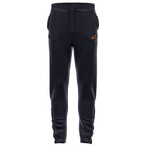 The Grays GTS Mens Training Trousers by Grays are black athletic pants with an elastic waistband, drawstring, and a small orange geometric logo on the left thigh. They have a slim fit design for peak performance and no visible front pockets.