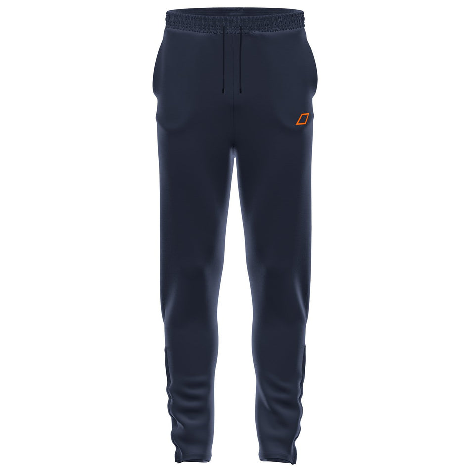 Grays GTS Mens Training Trousers by Grays in Dark Navy, featuring an elastic waistband, drawstring, and a small orange logo on the upper left thigh, designed for peak performance and shown on a white background.