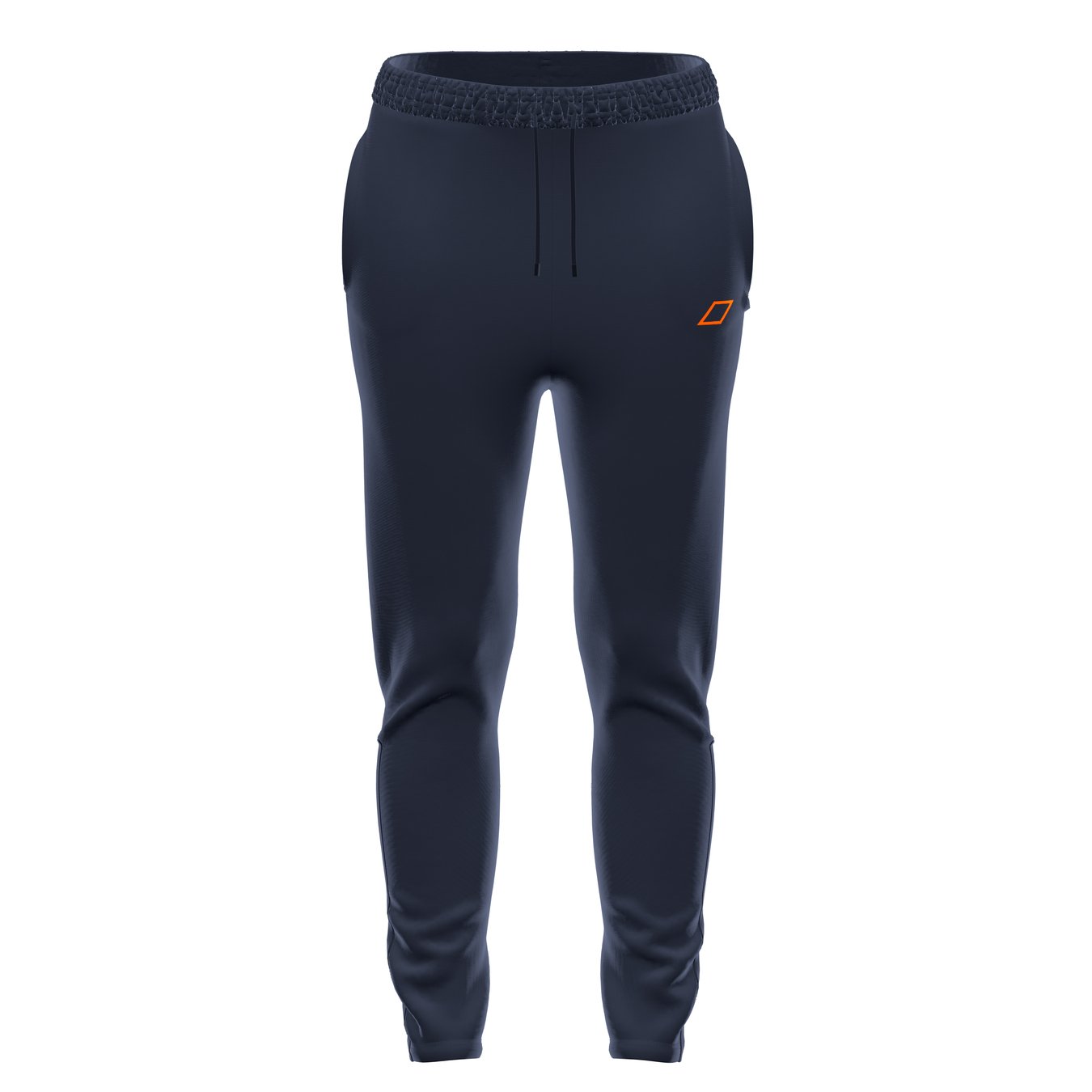 Grays GTS Womens Training Trousers in Dark Navy feature a slim fit, elastic waistband with drawstring, side pockets, and a small orange logo on the upper left thigh. Designed for performance by Grays and shown on a plain white background.