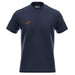 The Grays GTS Mens S/S Tee Shirt in dark navy features a small orange geometric logo on the left chest and textured shoulder details. Made from technical fabric by Grays, the shirt is shown against a plain white background.