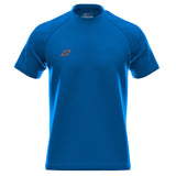 The Grays GTS Mens S/S Tee Shirt is a royal blue, short-sleeve performance top with a crew neck, subtle textured shoulder details, and a small orange logo on the left chest—ideal for hockey.