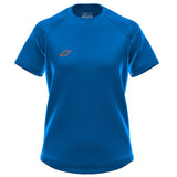 The Grays GTS Womens S/S Tee Shirt by Grays is a royal blue short-sleeve hockey performance top featuring a small orange geometric chest logo and textured shoulder details, made from technical sports fabric. Part of the Team Series, shown on a white background.