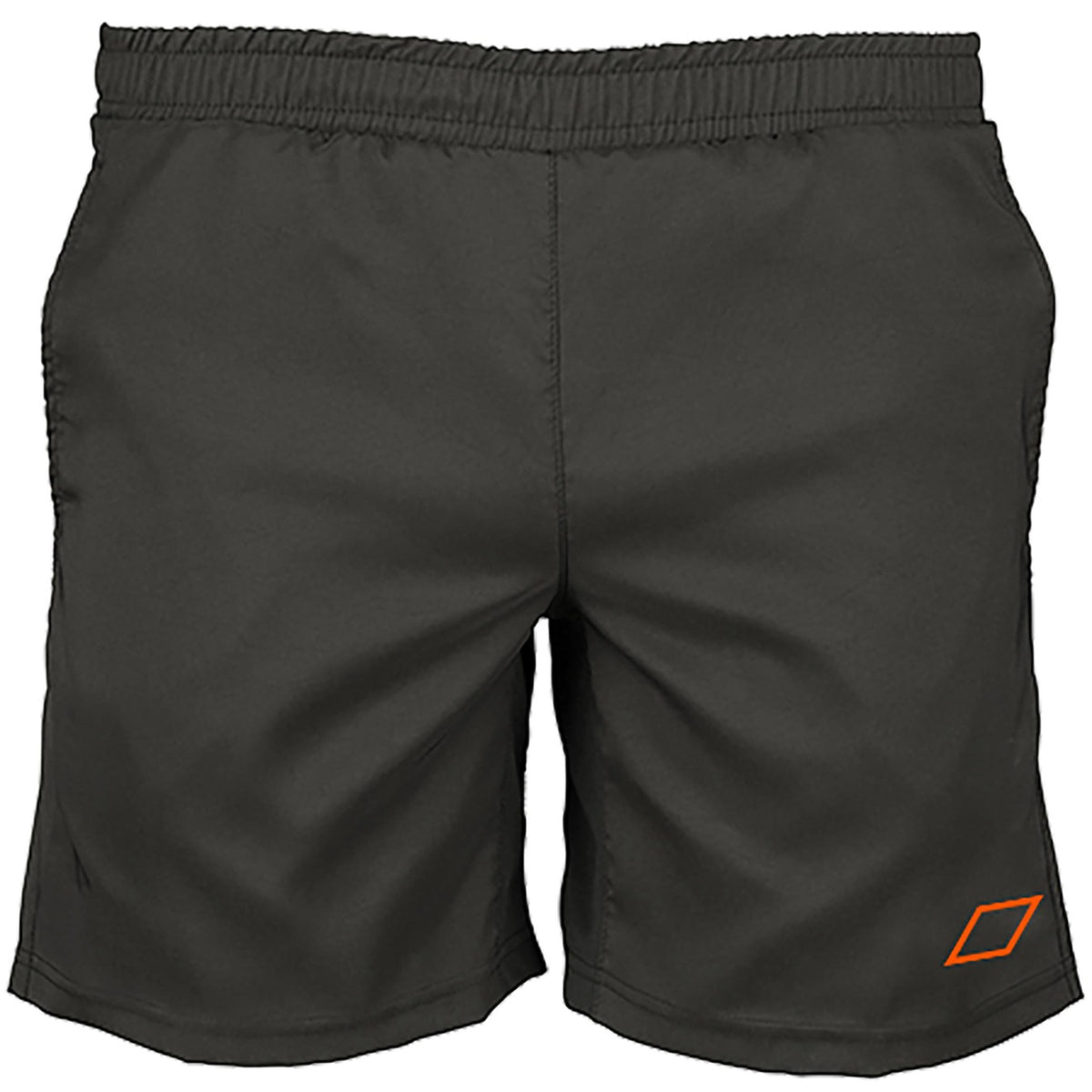 Grays Mens Axis Halo Hockey Short in black lightweight woven fabric with an elasticated waistband and an orange geometric logo on the lower right leg.
