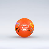 The Grays Novelty Hockey Ball 2026 features a vivid orange design with colorful heart illustrations and 3 star construction, set against a light gray background—ideal for hockey players who love vibrant Grays gear.