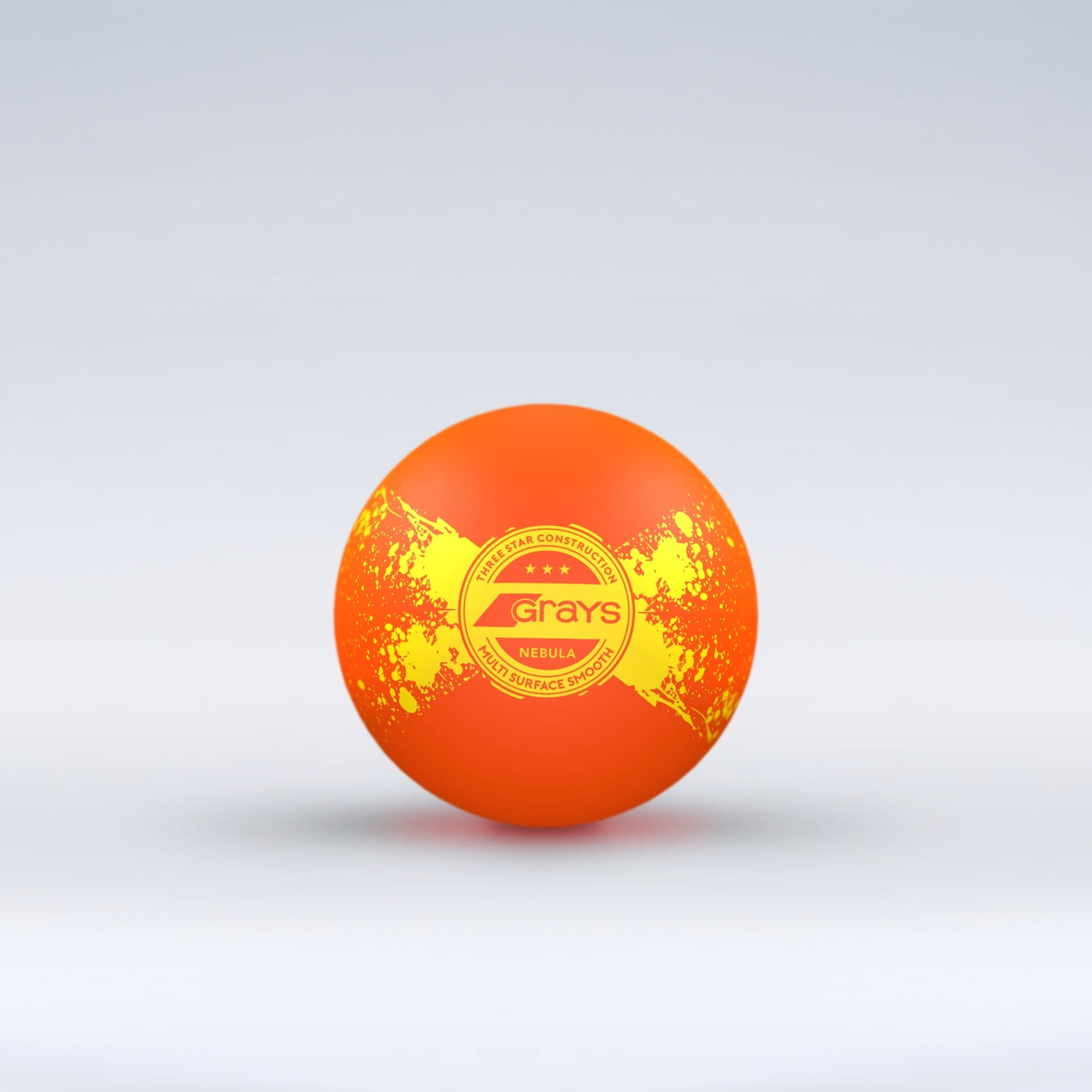 The Grays Novelty Hockey Ball 2026 features a vibrant orange design with yellow splashes, 3-star construction, and a central logo—perfect for hockey players who value quality performance. Brand: Grays.