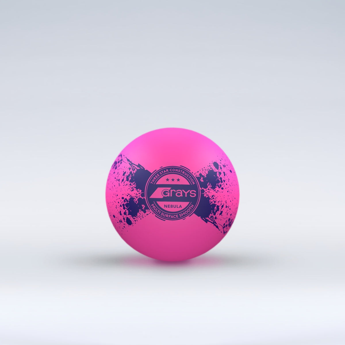 The Grays Novelty Hockey Ball 2026 is a bright pink ball with black abstract patterns, featuring the Grays logo and 3 star construction, shown against a light gray background.