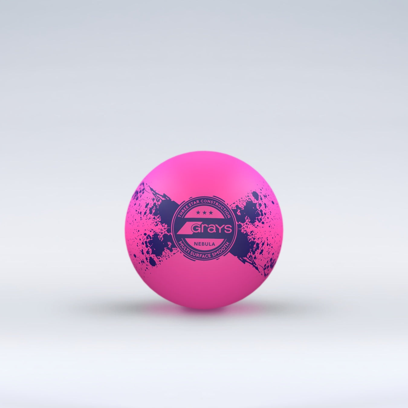 The Grays Novelty Hockey Ball 2026 is a bright pink ball with black abstract patterns, featuring the Grays logo and 3 star construction, shown against a light gray background.