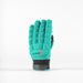 The Grays International Pro Hockey Glove in aqua, with black accents and a red triangle logo, is shown upright with "Grays" on the back. A Lycra palm offers all-weather grip, displayed against a plain white background.