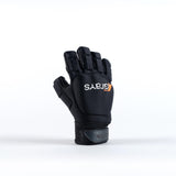 The Grays Touch Hockey Glove in black features reinforced knuckle armor, padded protection, and a wrist strap with TECH text. The back displays the Grays logo in white and orange lettering.