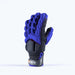 The Grays Apex Full Hockey Glove is a blue, full-finger sports glove with EVA foam padding and protective segments for impact protection, featuring a wrist strap labeled "Grays," ideal for field hockey.