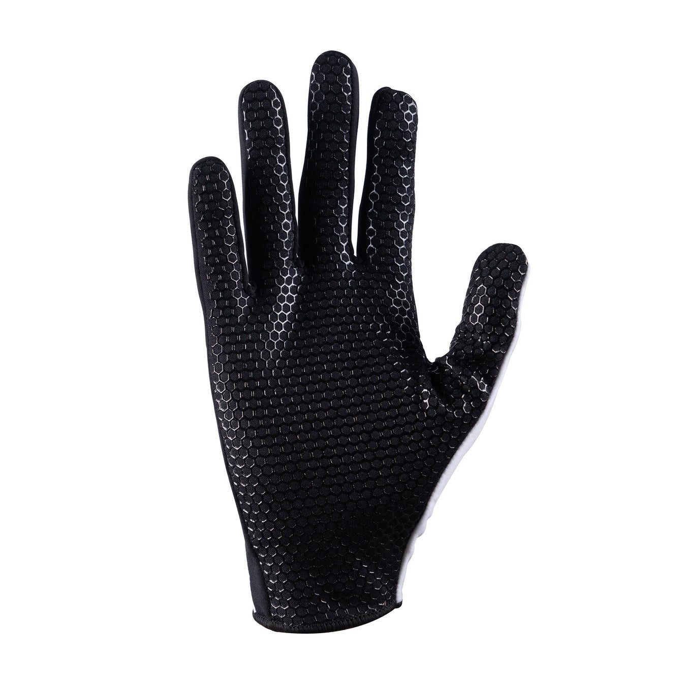 The Grays Skinful Pro Hockey Glove by Grays is shown in black lycra with a hexagonal textured grip on the palm and fingers, displayed palm up.