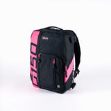 The Grays G150 Rucksack by Grays comes in black/pink and is designed for youth players, featuring multiple zippered compartments, a top handle, shoulder straps, and G150 branding on the front and side.