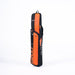 The Grays G200 Hockey Stick Bag by Grays, in black and orange, stands upright against a plain white background, showing its ample compartments and dedicated stick section.