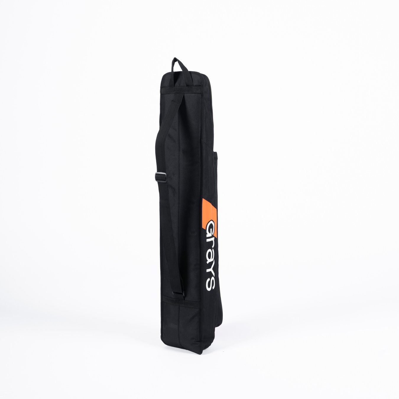The Grays G200 Hockey Stick Bag is a black rectangular kit bag with storage compartments, carry handle, and shoulder strap, featuring Grays branding in white and orange on the side, shown upright against a plain white background.