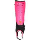 The Grays Shield Shinguard in Pink/Black features ventilation slits, bold front branding, and black shock-absorbing ankle padding for added protection.