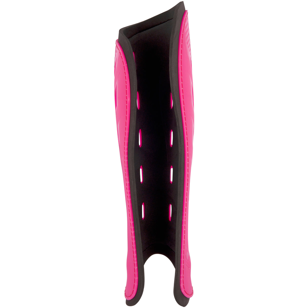 The Grays G600 Hockey Shinguard by Grays is pink and black with ventilation slots and a lightweight polymer shell for impact protection, shown against a white background.