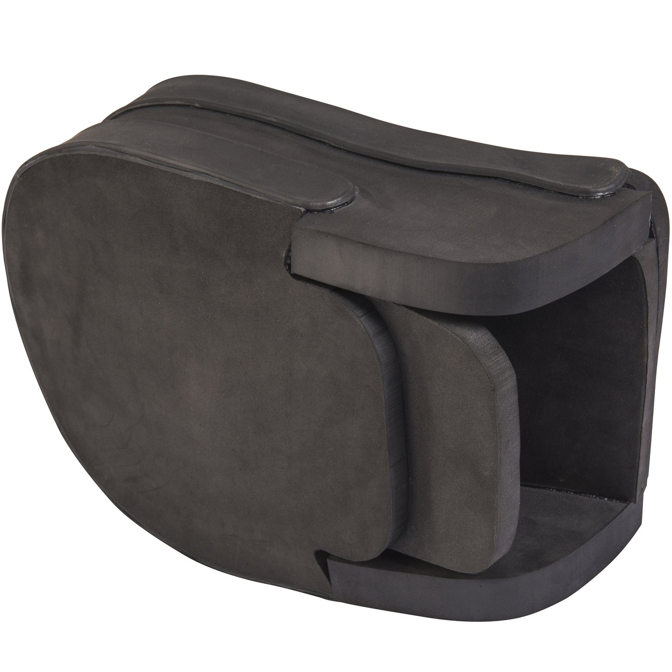 The Grays Nitro GK Hand Protector (Left hand only) by Grays is a black, abstract, ergonomic guard with smooth curves, layered interlocking sections, and an open rectangular space at one end.