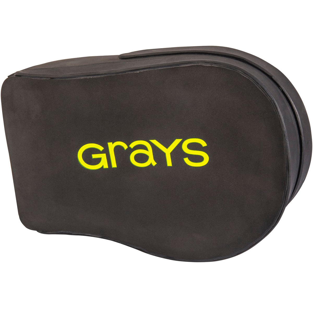 A black Grays Nitro GK left-hand field hockey goalie protector with ergonomic design, padded wrist support, and "Grays" in bright yellow on top.