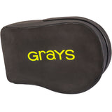 A black Grays Nitro GK left-hand field hockey goalie protector with ergonomic design, padded wrist support, and "Grays" in bright yellow on top.