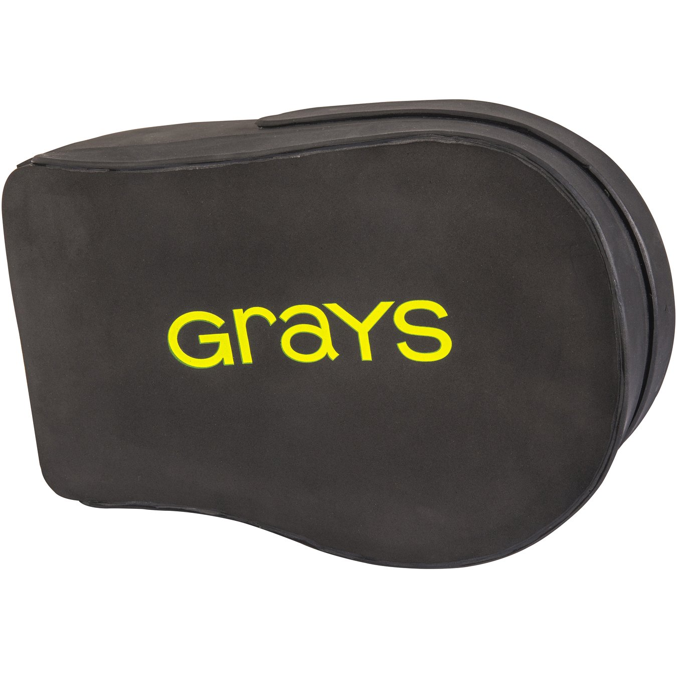 A black Grays Nitro GK left-hand field hockey goalie protector with ergonomic design, padded wrist support, and "Grays" in bright yellow on top.