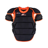 The Grays Elite GK Body Armour by Grays is a black and orange padded chest protector with shoulder guards for sports safety, offering lightweight comfort and an adjustable fit, shown against a white background.