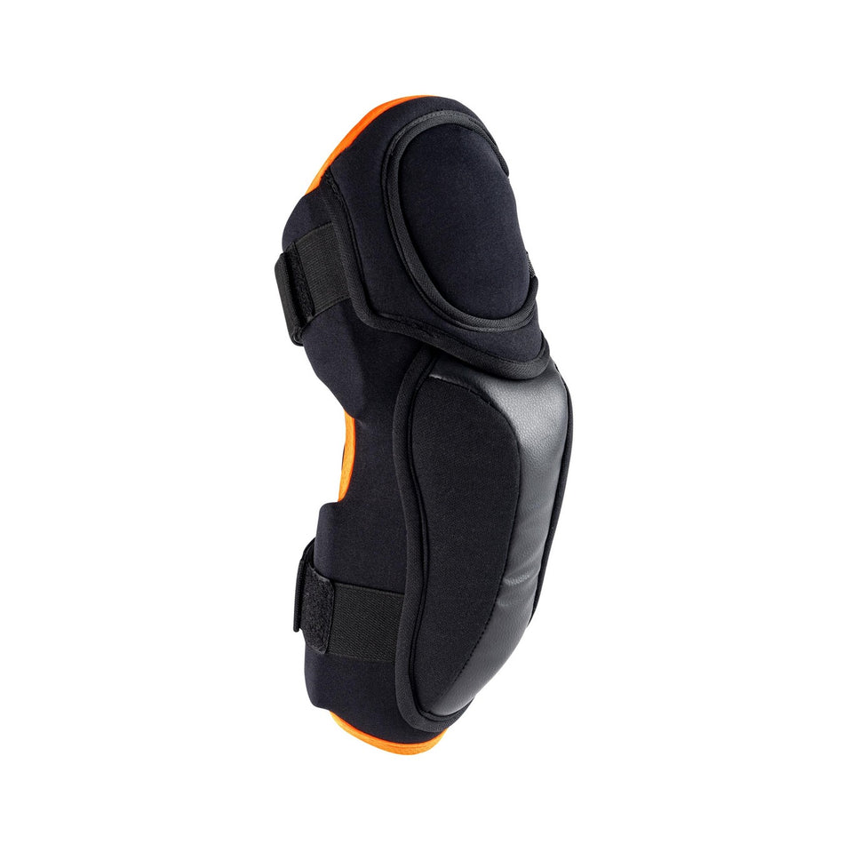 Grays Elite GK Arm Guards by Grays, black and orange with reinforced elbow padding, adjustable straps, and a lightweight padded design for superior impact protection, shown isolated on a white background.