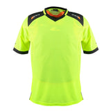 The Grays Elite Pro S/S Smock by Grays is a Fluo Yellow short-sleeve goalkeeper top with black shoulder and collar accents, breathable mesh panels, shown against a plain white background.