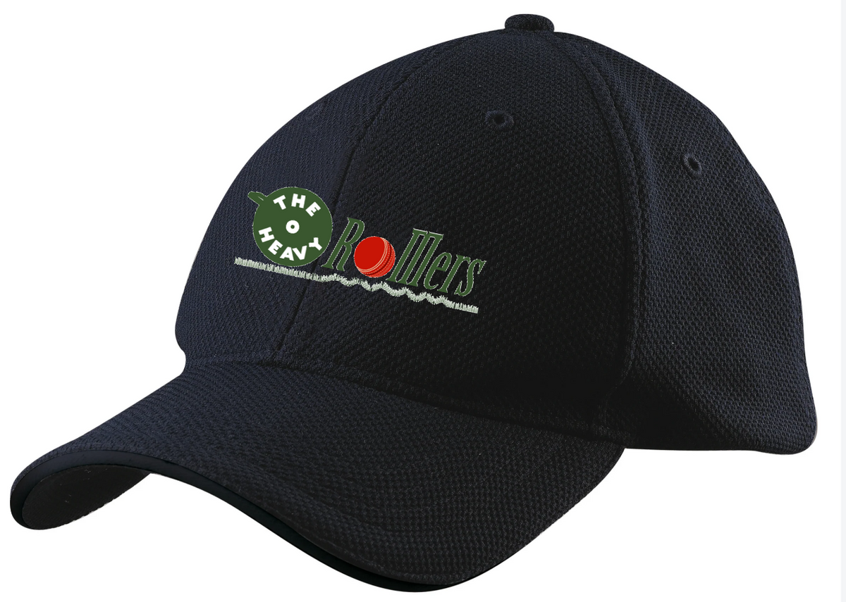 The Gray Nicolls Heavy Rollers CC GN Cricket Cap in navy features an embroidered logo with a green bowling ball, "Heavy Rollers" text, and a red ball as the "o." Made from 100% polyester with an adjustable fit for comfort.