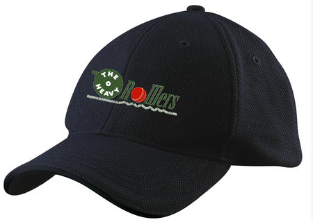 The Gray Nicolls Heavy Rollers CC GN Cricket Cap in navy features an embroidered logo with a green bowling ball, "Heavy Rollers" text, and a red ball as the "o." Made from 100% polyester with an adjustable fit for comfort.