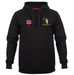 The Hillesley CC Velocity Hoodie by Gray Nicolls is a black, sustainable hoodie with long sleeves, front pockets, the club logo on the left chest, and a red and white patch on the right—combining comfort with style.