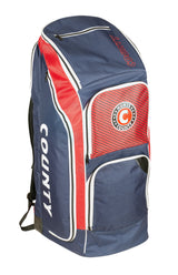 The Hunts County Clipper Duffle Cricket Bag by Hunts County comes in red and features COUNTY on the side, a front circular logo, multiple compartments, zippered top, and a padded bat compartment for protection.