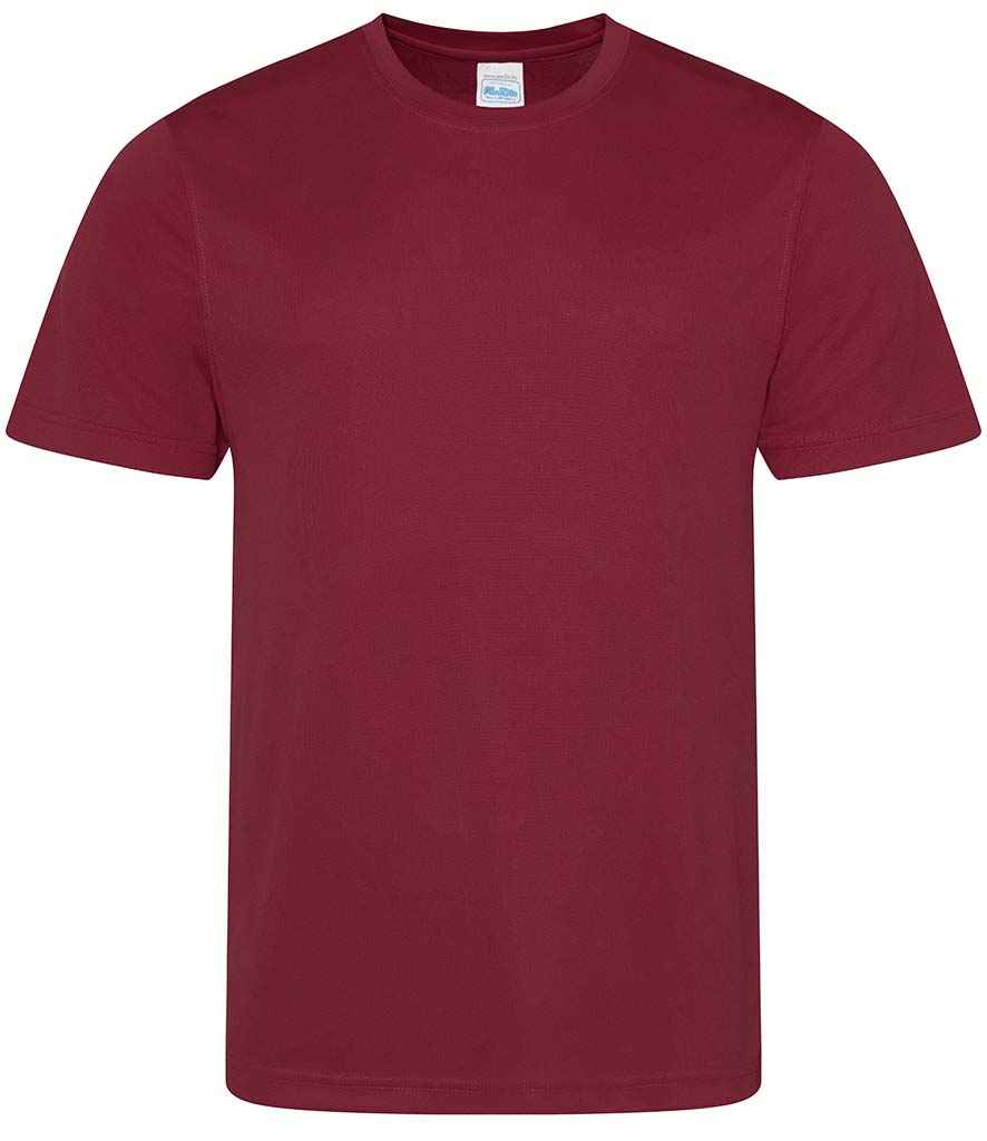 The Gray Nicolls Hatherley & Reddings CC Academy Tee Shirt, a plain maroon short-sleeve crew neck, is shown on a white background and offered in junior and senior sizes.