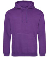 The Martin Berrill Sports Hawkeswood Royals Hoody is a plain purple sweatshirt with a front pocket and drawstrings, inspired by the Hawkeswood Royals Purple Tee Shirt, shown against a white background.