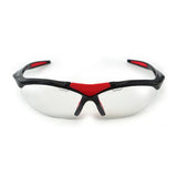 The Karakal Adult Pro 3000 Sports Eye Protection by Karakal features clear polycarbonate lenses, a sporty red/black wraparound frame, and anti-fog coating to ensure clear vision during active use.