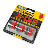 The Karakal X-DRI Overwrap Grip pack includes three red ultra-thin racket grips in a clear case, featuring a dry feel, 0.6mm thickness, and SRF surface for enhanced control. Brand: Karakal.