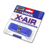 A Karakal X-AIR Grip in blue, by Karakal, packaged in plastic and designed to offer cushioned comfort and a breathable surface for a cool, secure hold on your racket.