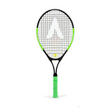 The Karakal Flash Junior Tennis Racket by Karakal has a black frame, green side accents, and a bright green grip—ideal for young players seeking quality kids’ tennis rackets.